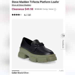 Steve Madden Trifecta Black Leather/ Green Chunky Sole Loafers Size US 8.5
